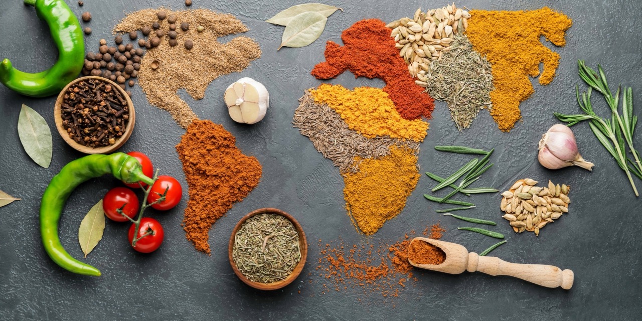 map of the world in food and spices